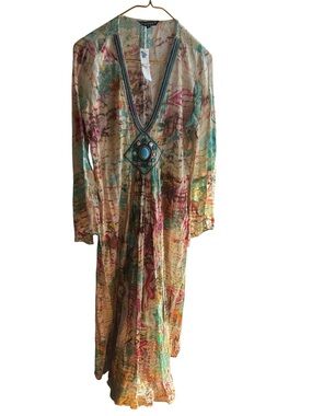 Chaudry K&C Beaded Boho Maxi Dress Kaftan 100% Cotton NWT